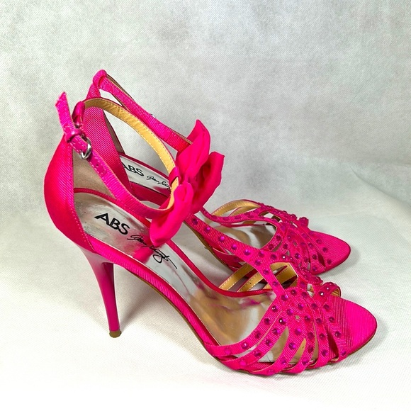 ABS by Allen Schwartz Canary Prom Formal Bow T-Strap Party Heels in Barbie Pink - Picture 3 of 9
